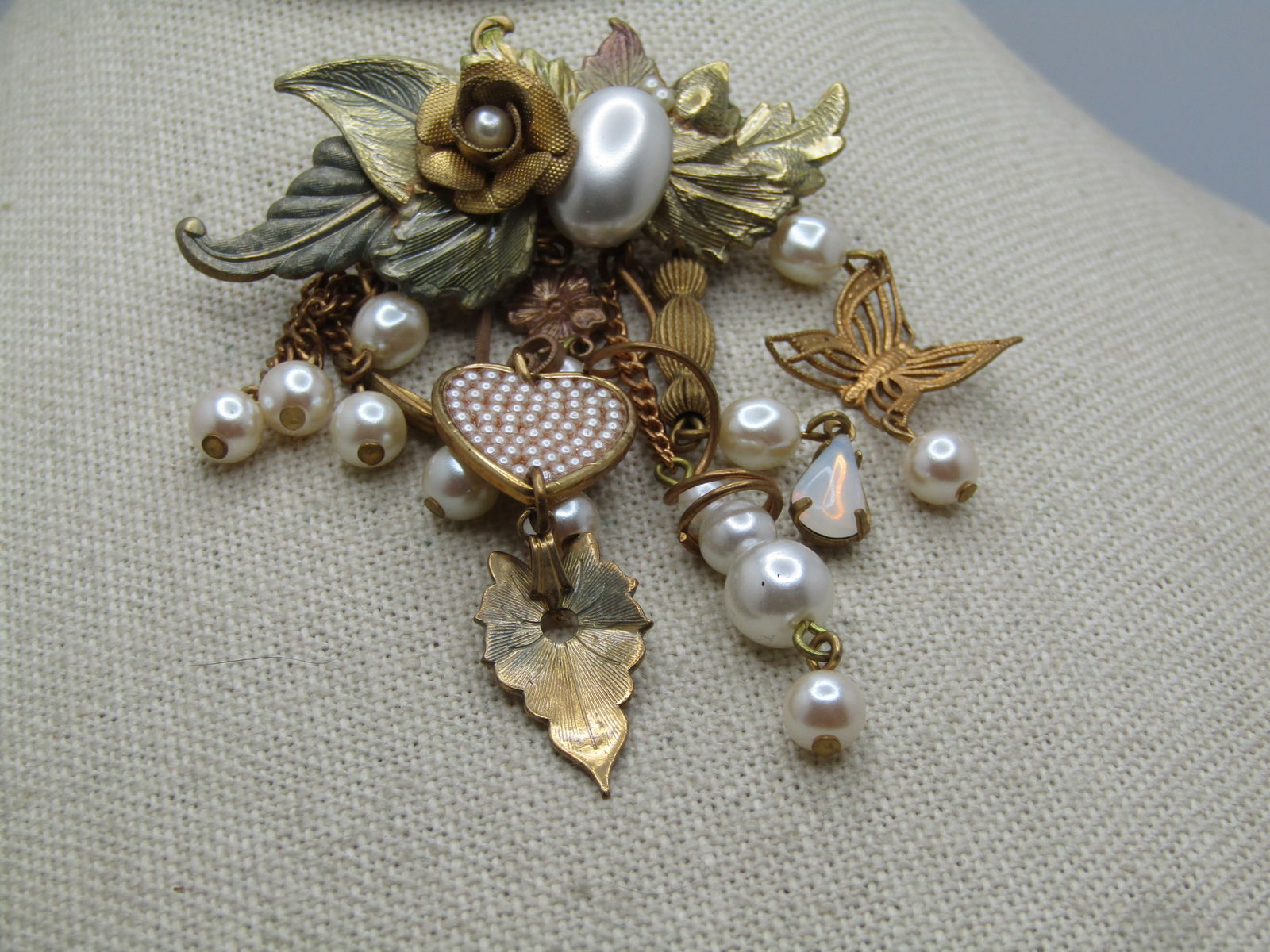 Vintage Dangling Faux Pearl Brooch, Early 1900's themed, age appx. 1980's - 2