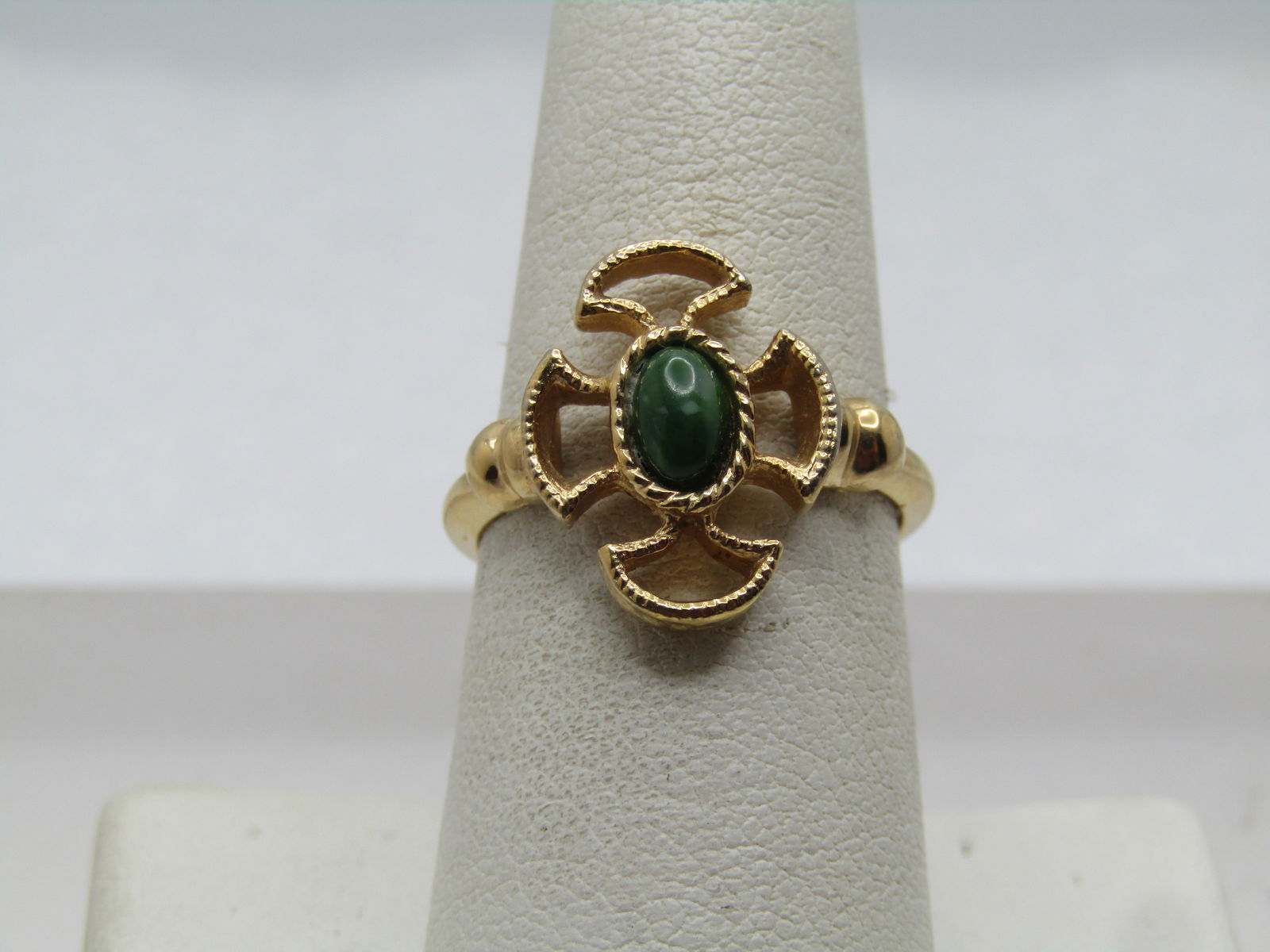 Vintage Avon Baroness Faux Jade Ring, Adj. Sz. 5.5-7. 1970's - 2