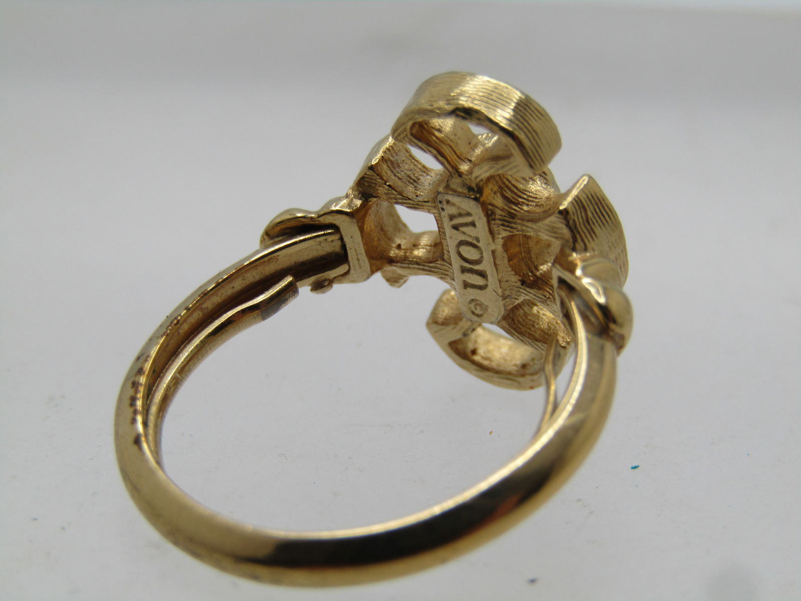 Vintage Avon Baroness Faux Jade Ring, Adj. Sz. 5.5-7. 1970's - 5