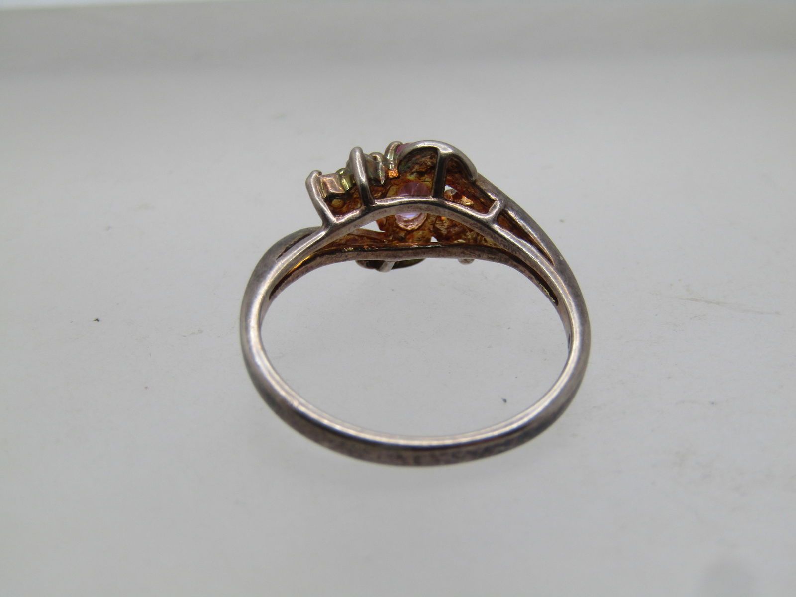 Vintage Pink & Clear Stone Ring, Sz. 8.5, Signed RJ. 1970's - 4