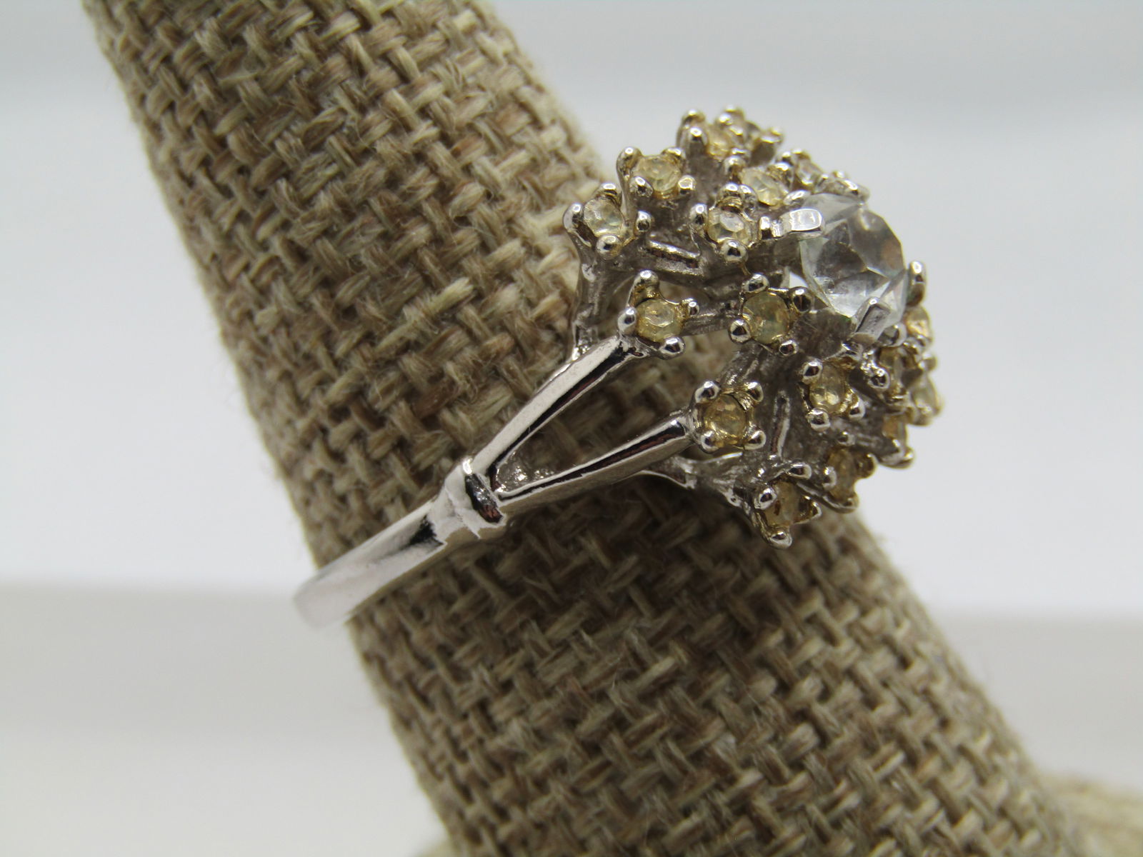 Vintage Clear Rhinestone Cluster Ring, Sz 8. , 1960's-1970's - 3