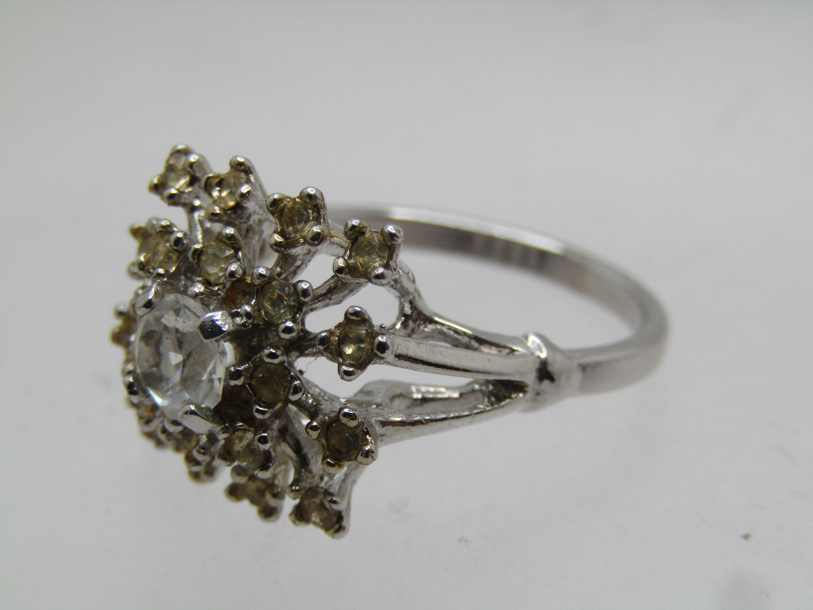 Vintage Clear Rhinestone Cluster Ring, Sz 8. , 1960's-1970's - 5
