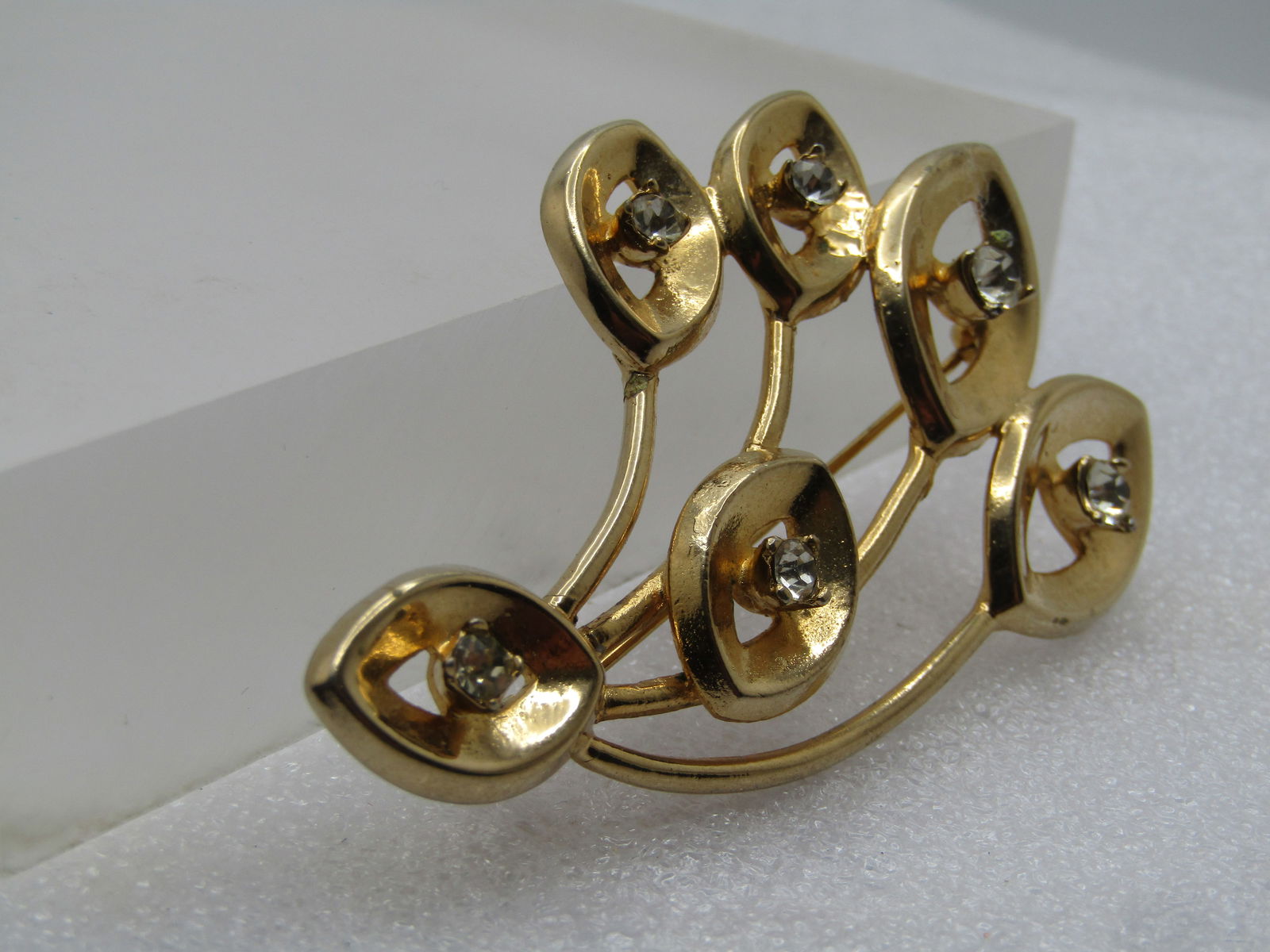 Vintage Mod Leaf Brooch with Rhinestones, 1960's - 2