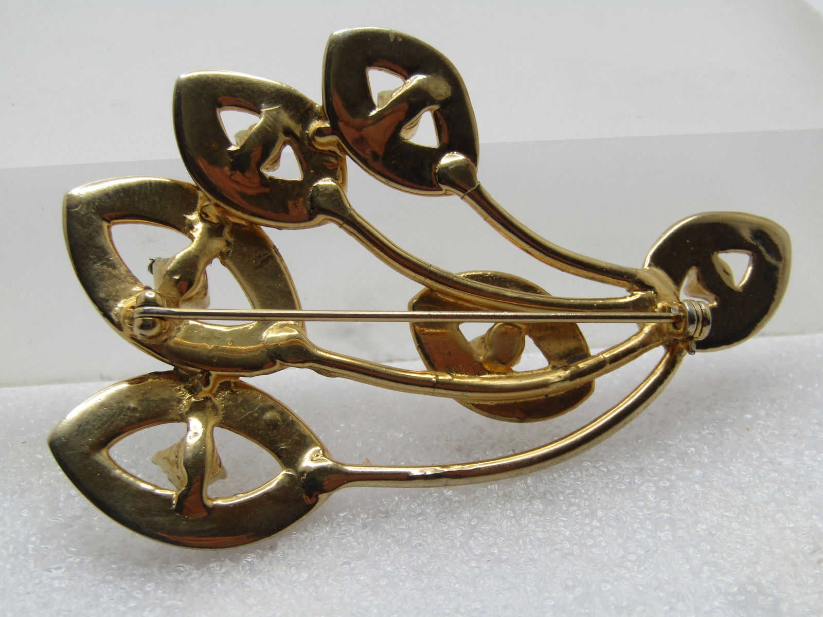 Vintage Mod Leaf Brooch with Rhinestones, 1960's - 4