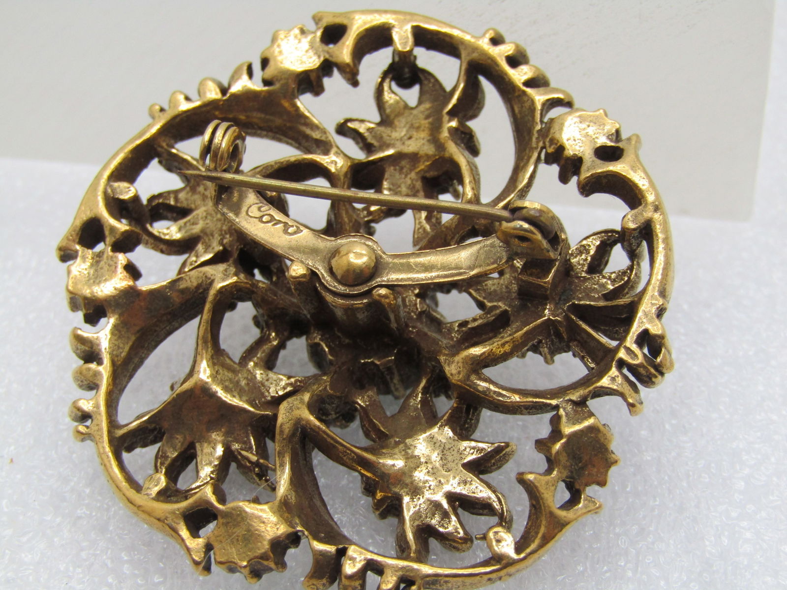 Vintage Green Rhinestone Spiral Blossom Brooch, Signed Coro 1960's - 7