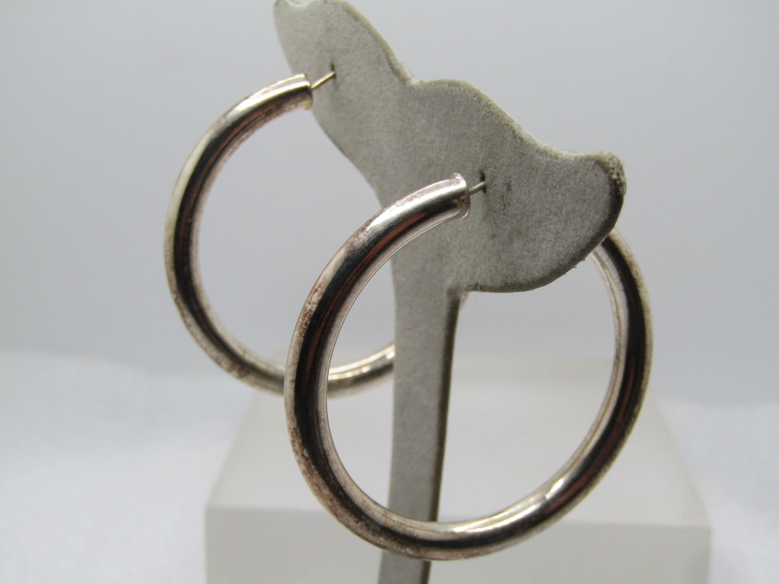 Vintage 4.5mm Hoop Earrings 2", Silver Plated, 1980's-1990's - 2