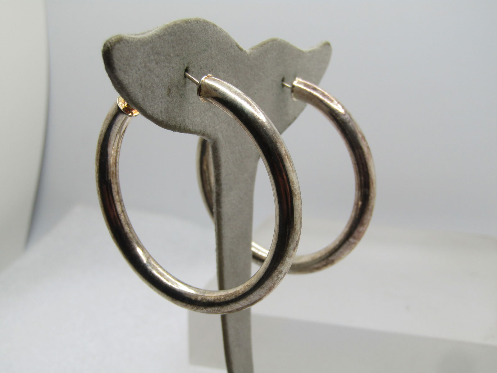 Vintage 4.5mm Hoop Earrings 2", Silver Plated, 1980's-1990's - 3