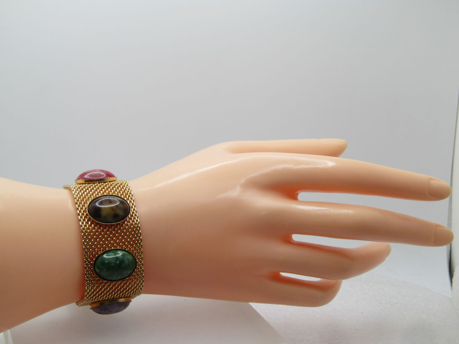 Vintage Faux Agate Mesh Bracelet, 7.5", Sarah Coventry, 1960's-1970's - 6