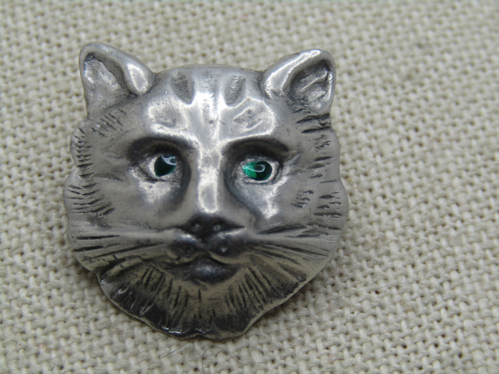 Vintage Pewter Cat Face Brooch/Pendant 1970's-1980's, Signed. - 3