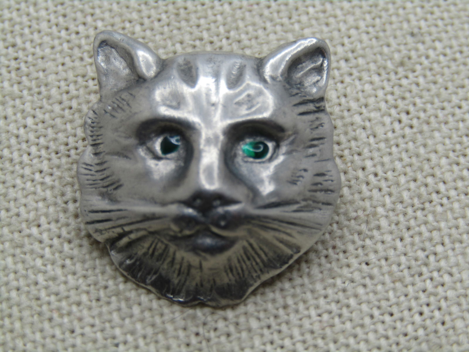 Vintage Pewter Cat Face Brooch/Pendant 1970's-1980's, Signed. - 4