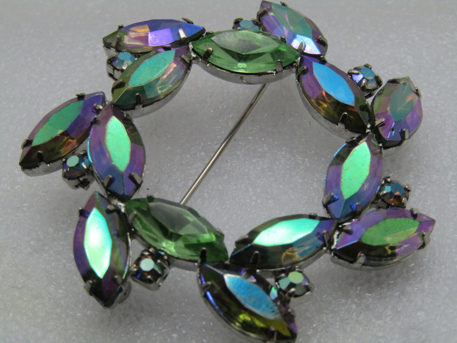 Vintage Peacock Aurora Borealis Brooch, 1960's - 3