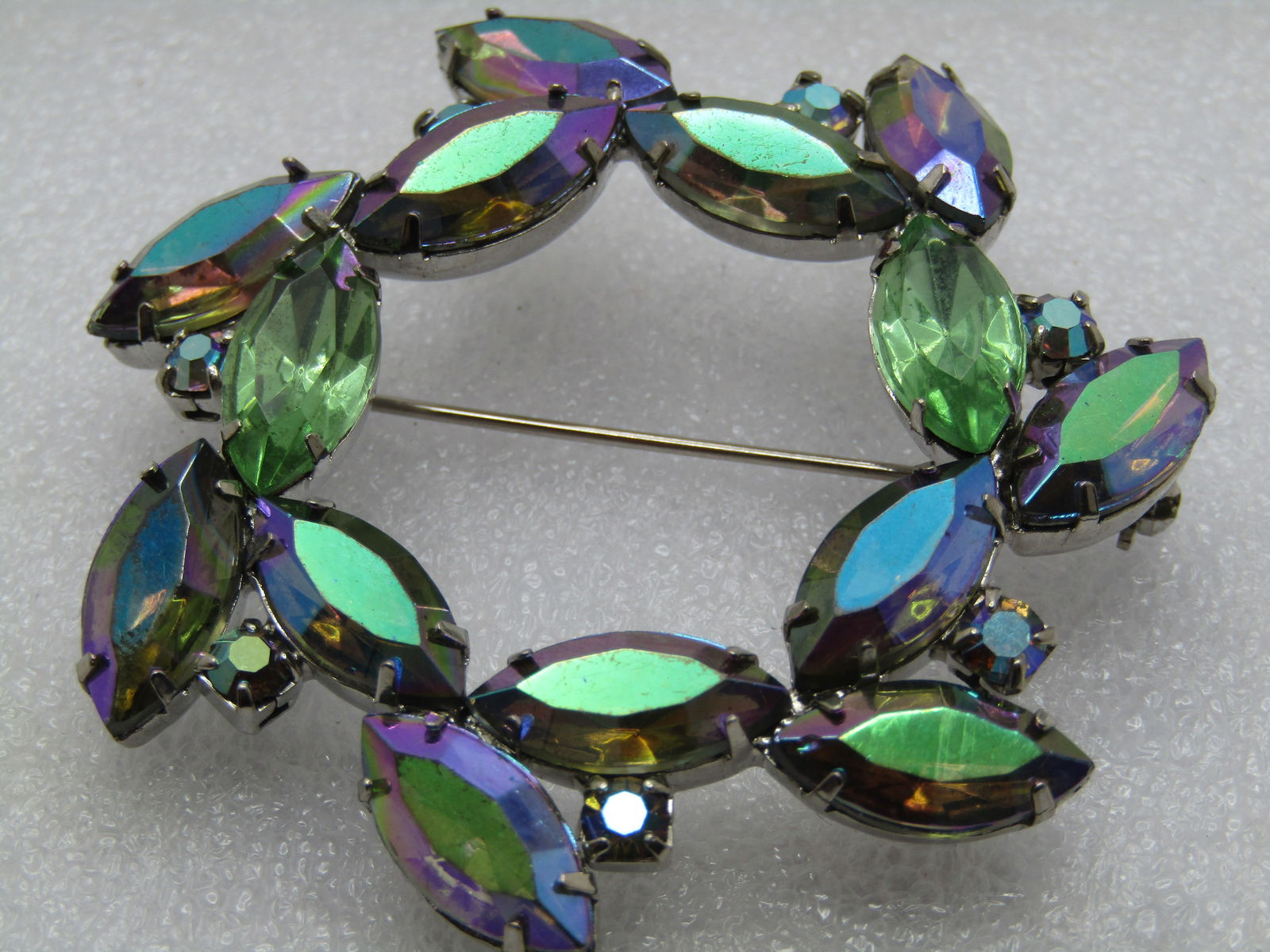 Vintage Peacock Aurora Borealis Brooch, 1960's - 4