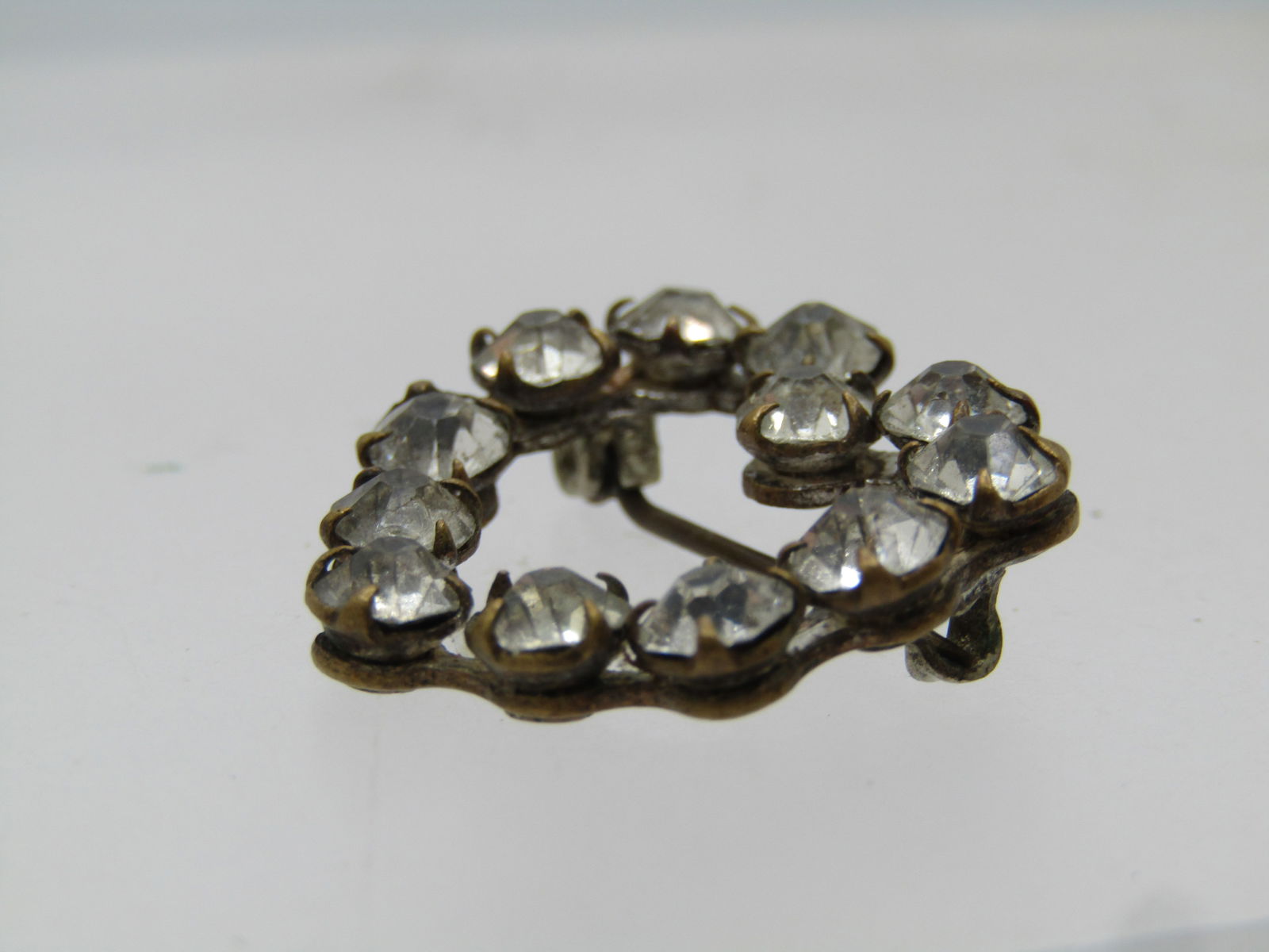 Vintage Rhinestone Heart Brooch, C-Clasp, 1920's-1930's - 5