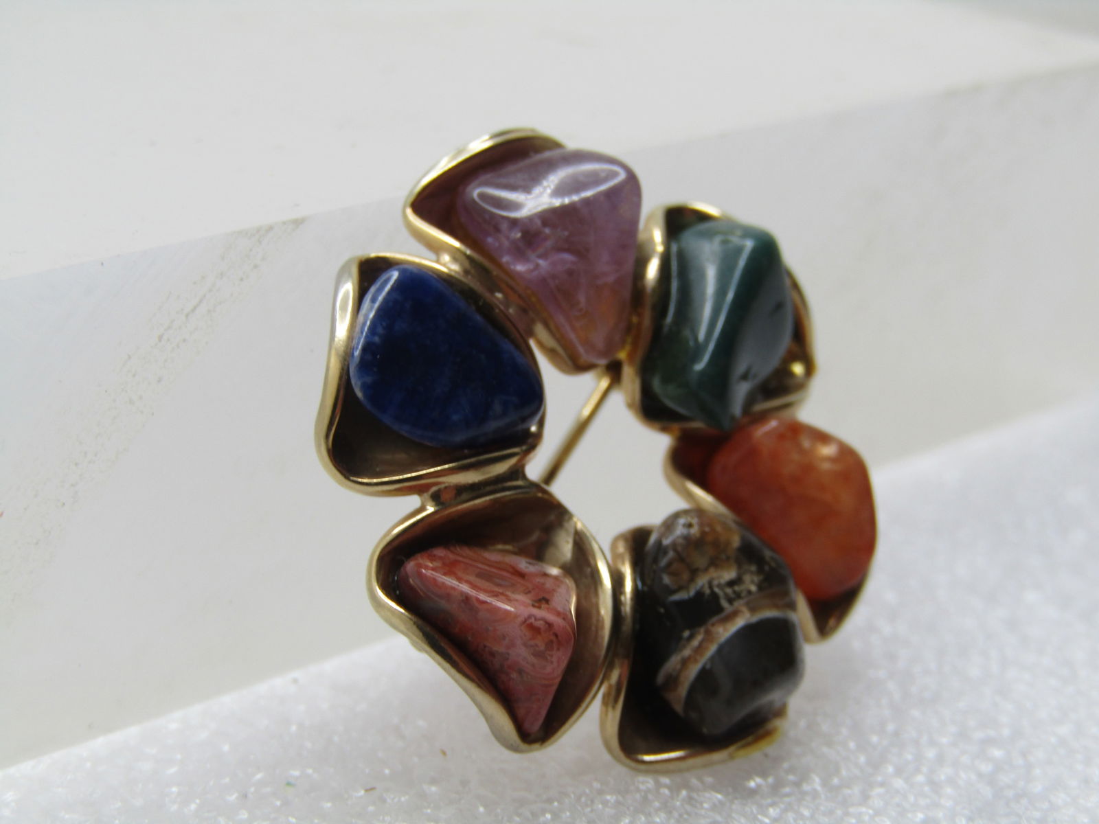 Vintage Polished Agate Brooch, 1960's-1970's - 3