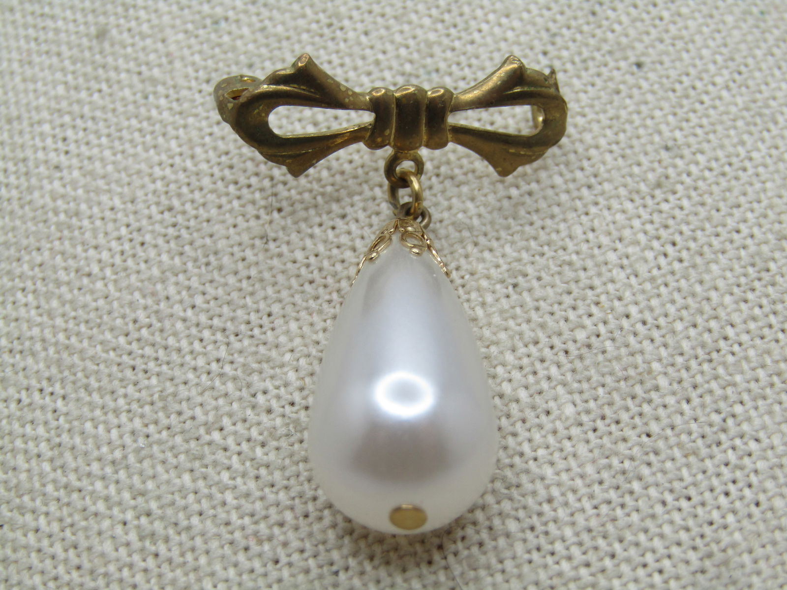 Vintage Bow & Drop Faux Pearl Brooch, 1940's-1950's - 3