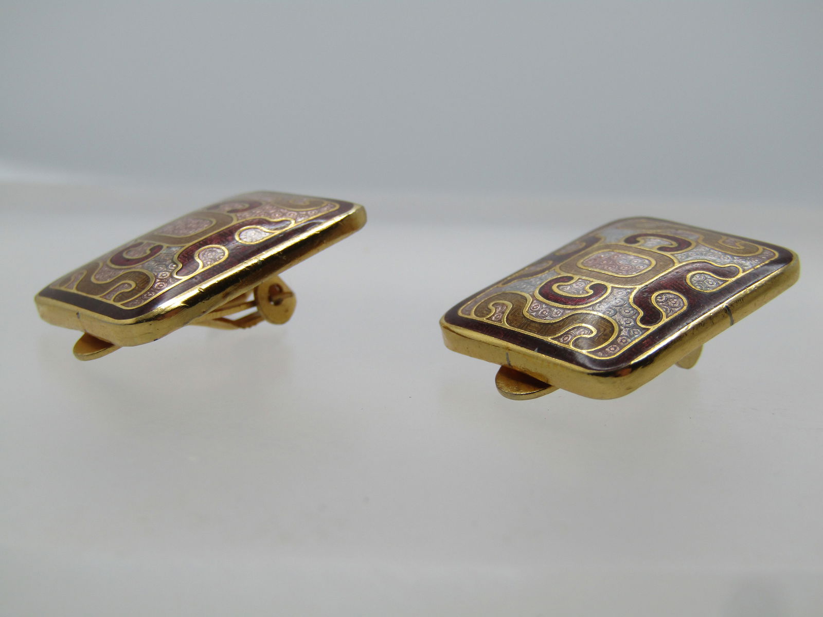 Vintage Cloisonne Clip Earrings, 1970's-1980's, Asian Themed - 6