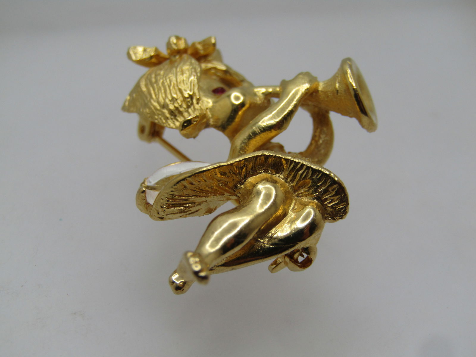 Vintage Fairy/Angel Brooch, Blowing Horn, 1960's-1970's - 5