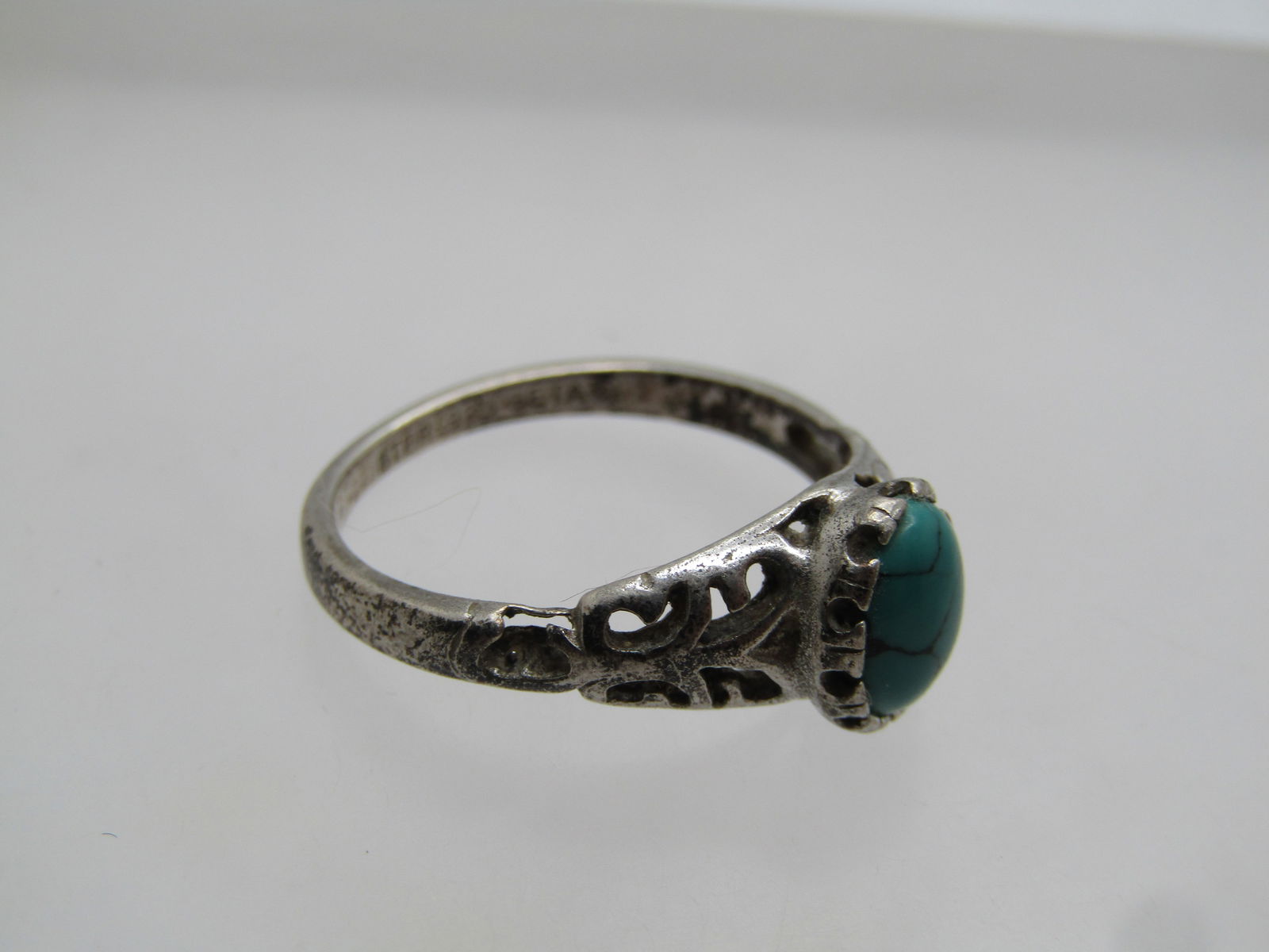 Vintage Sterling Faux Turquoise Ring, Sz. 9.25, 1960's-1970's, Signed Seta - 5