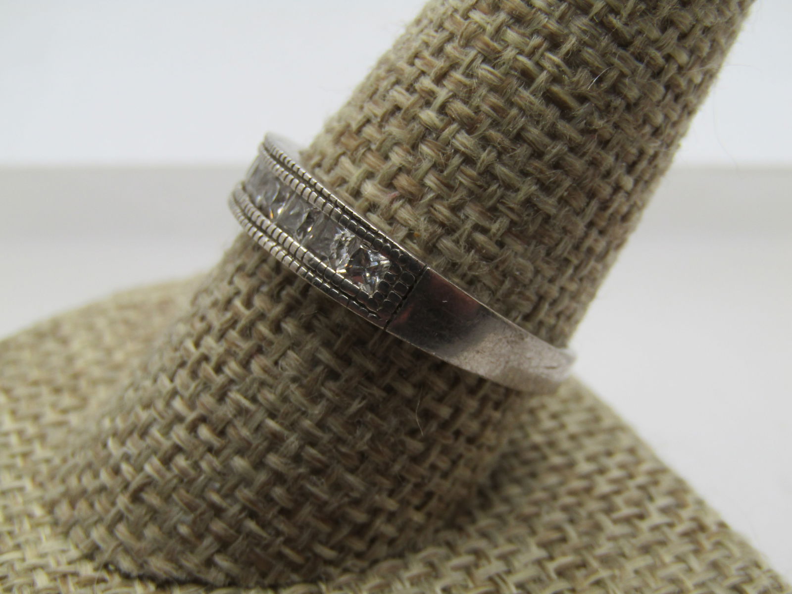 Vintage Sterling Square CZ/Rhinestone Band/Ring, Sz. 11, Wedding/Anniversary, 1980's-1990's - 2