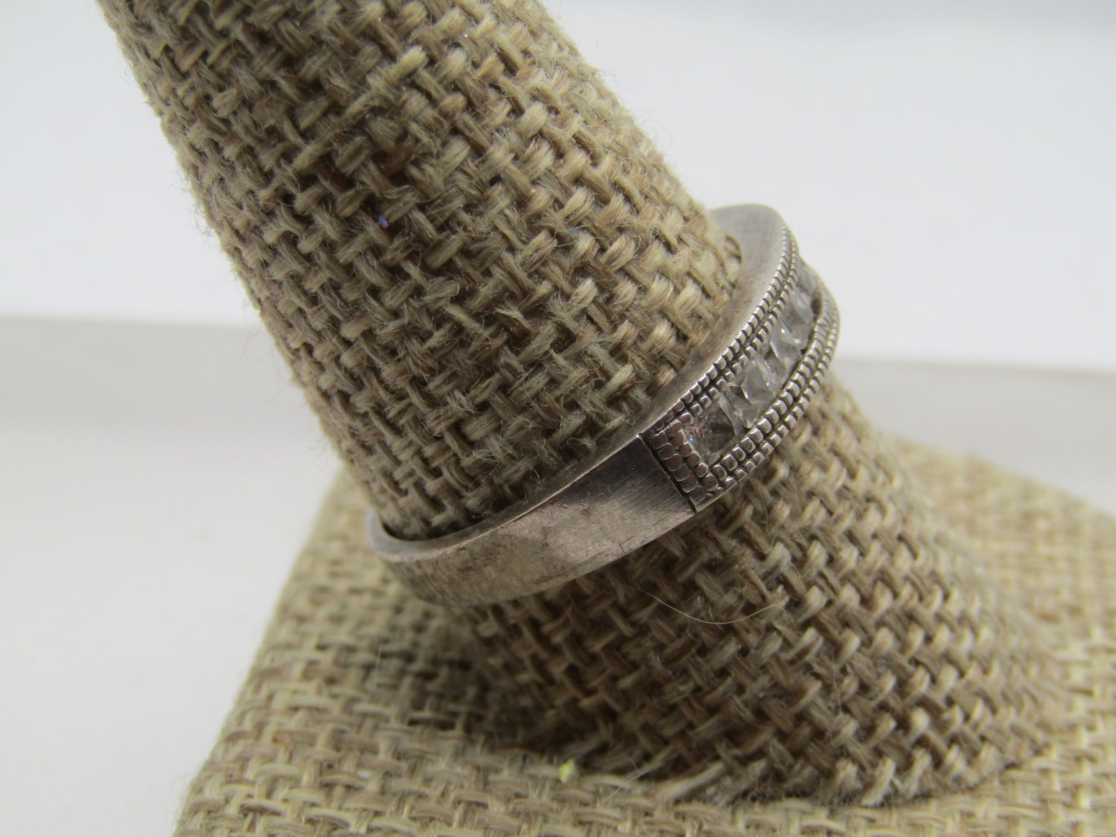 Vintage Sterling Square CZ/Rhinestone Band/Ring, Sz. 11, Wedding/Anniversary, 1980's-1990's - 3