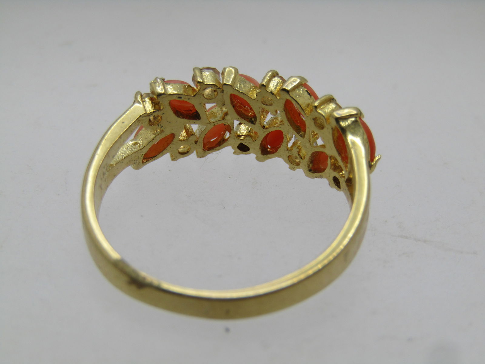 Vintage Faux Coral & Rhinestone Ring, Sz. 8.75, 1970's - 4