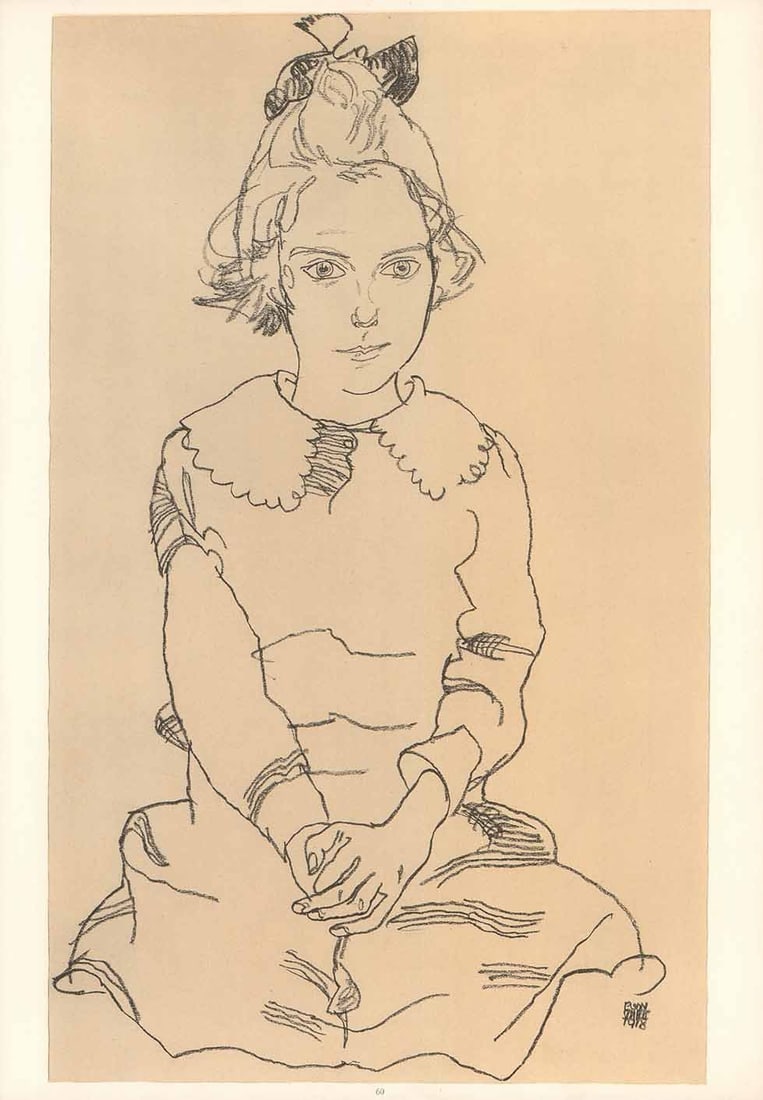 Schiele Lithograph 60 Seated Girl Maria Steiner: Title: Schiele Lithograph 60 Seated Girl Maria Steiner Artist: Egon Schiele Description: Artist:Egon Schiele Country:Austria Title:Seated girl Maria Steiner Medium:Lithograph - 60 Marks:Signed in