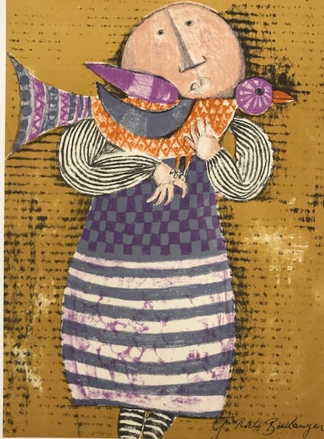 Boulanger Original Lithograph Mourlot Enfant et oiseau 1: Title: Boulanger Original Lithograph Mourlot Enfant et oiseau 1 Artist: Boulanger Description: Title: Enfant et oiseau 1 Artist: Graciela Boulanger Country: Bolivia Medium: Original Lithograph Marks: