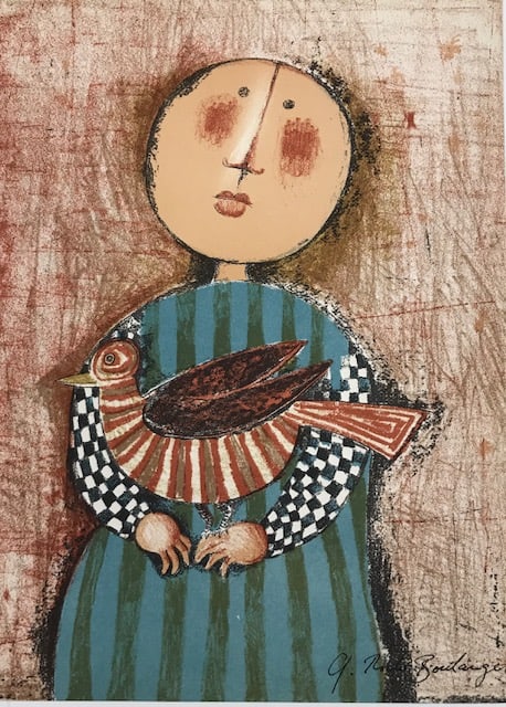 Boulanger Original Lithograph Mourlot Enfant et oiseau 3: Title: Boulanger Original Lithograph Mourlot Enfant et oiseau 3 Artist: Boulanger Description: Title: Enfant et oiseau 3 Artist: Graciela Boulanger Country: Bolivia Medium: Original Lithograph Marks: