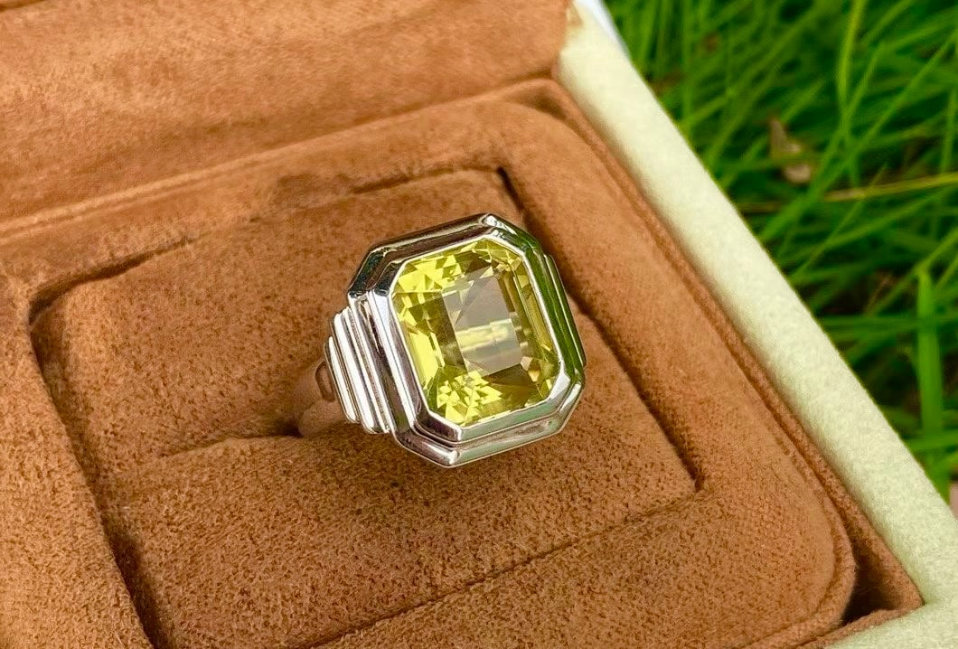 925 Silver Natural Lemon Crystal Ring - 2