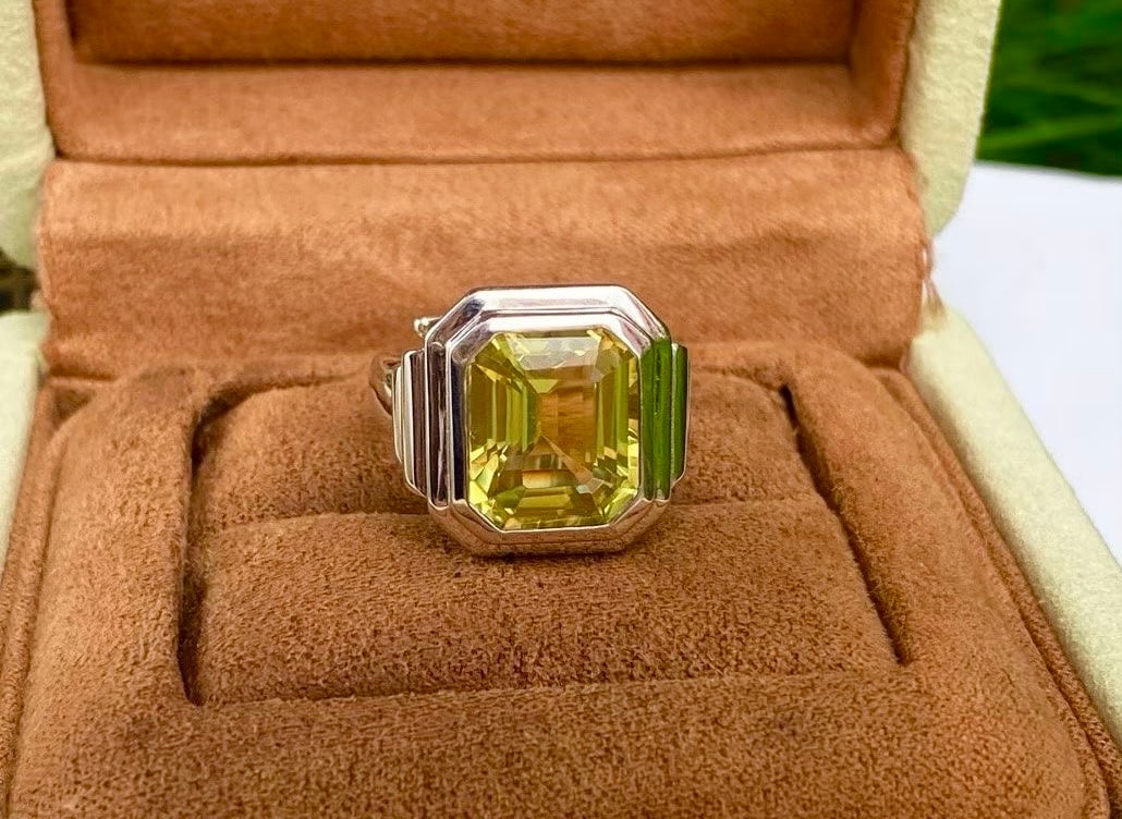 925 Silver Natural Lemon Crystal Ring - 4