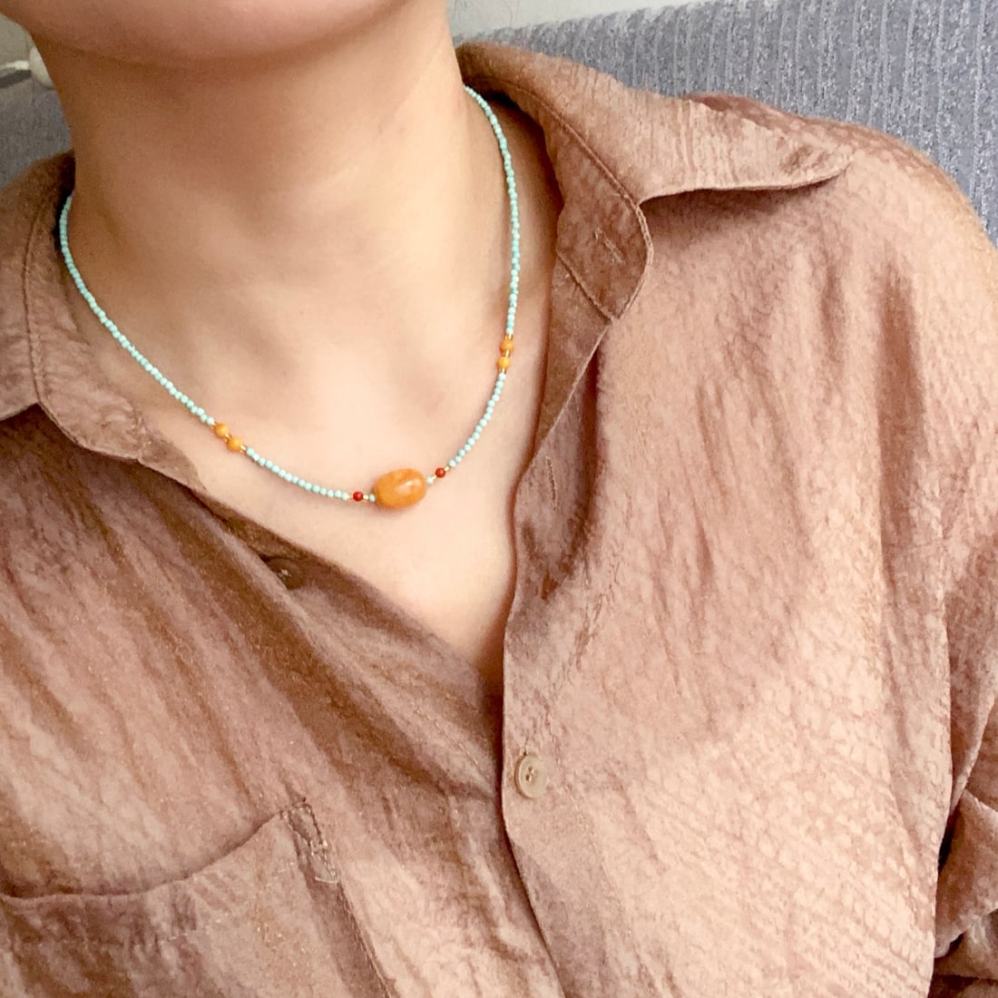 S925 Silver Natural Turquoise Necklace - 8