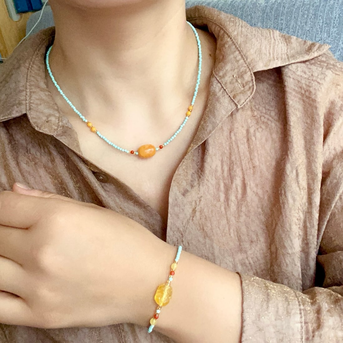 S925 Silver Natural Turquoise Necklace - 9