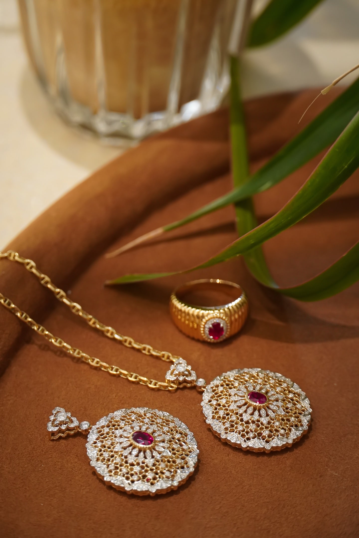 18K Gold Diamond Pigeon Blood Ruby Pendant - 3