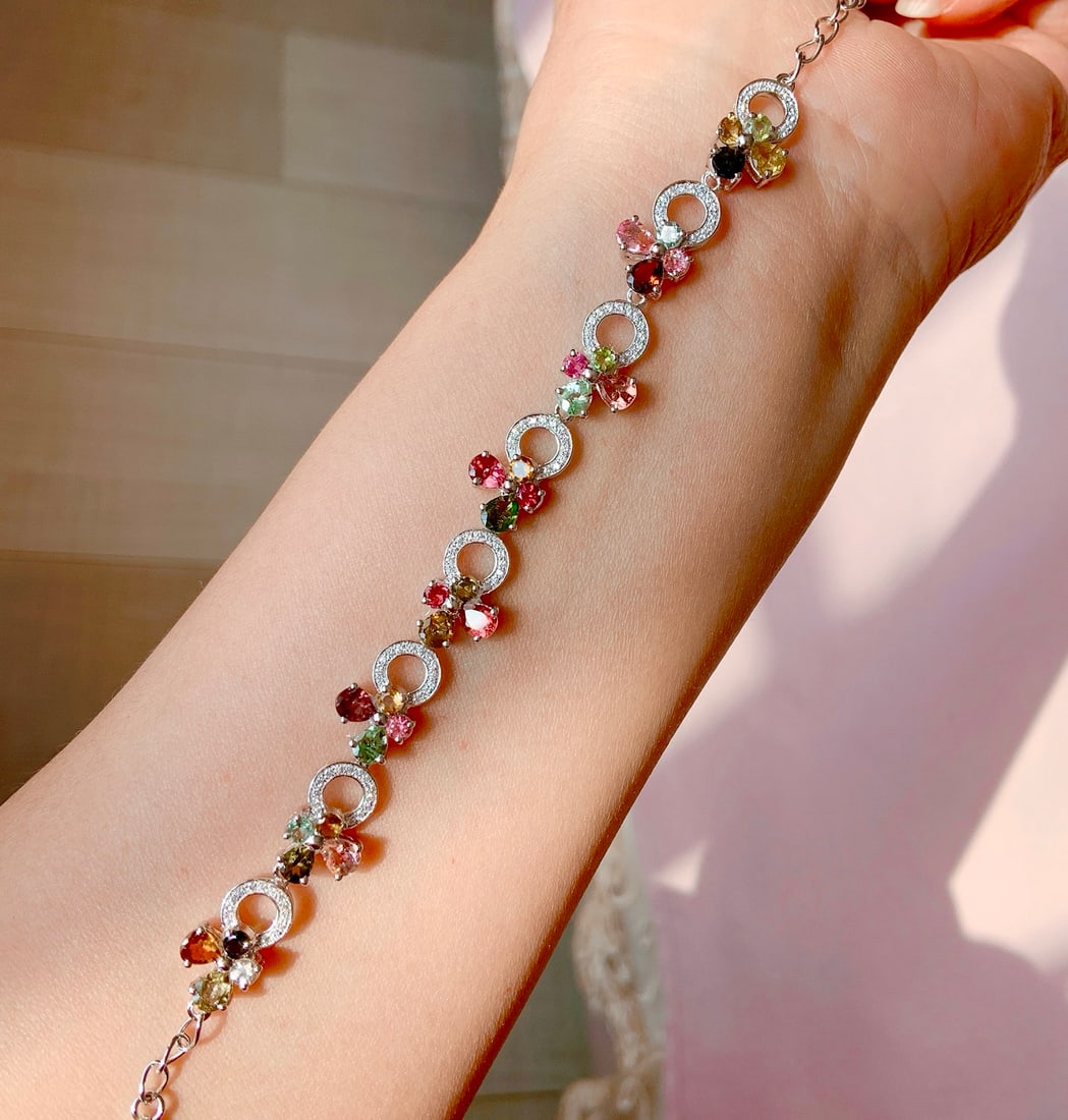 925 Silver Natural Tourmaline Bracelet - 5