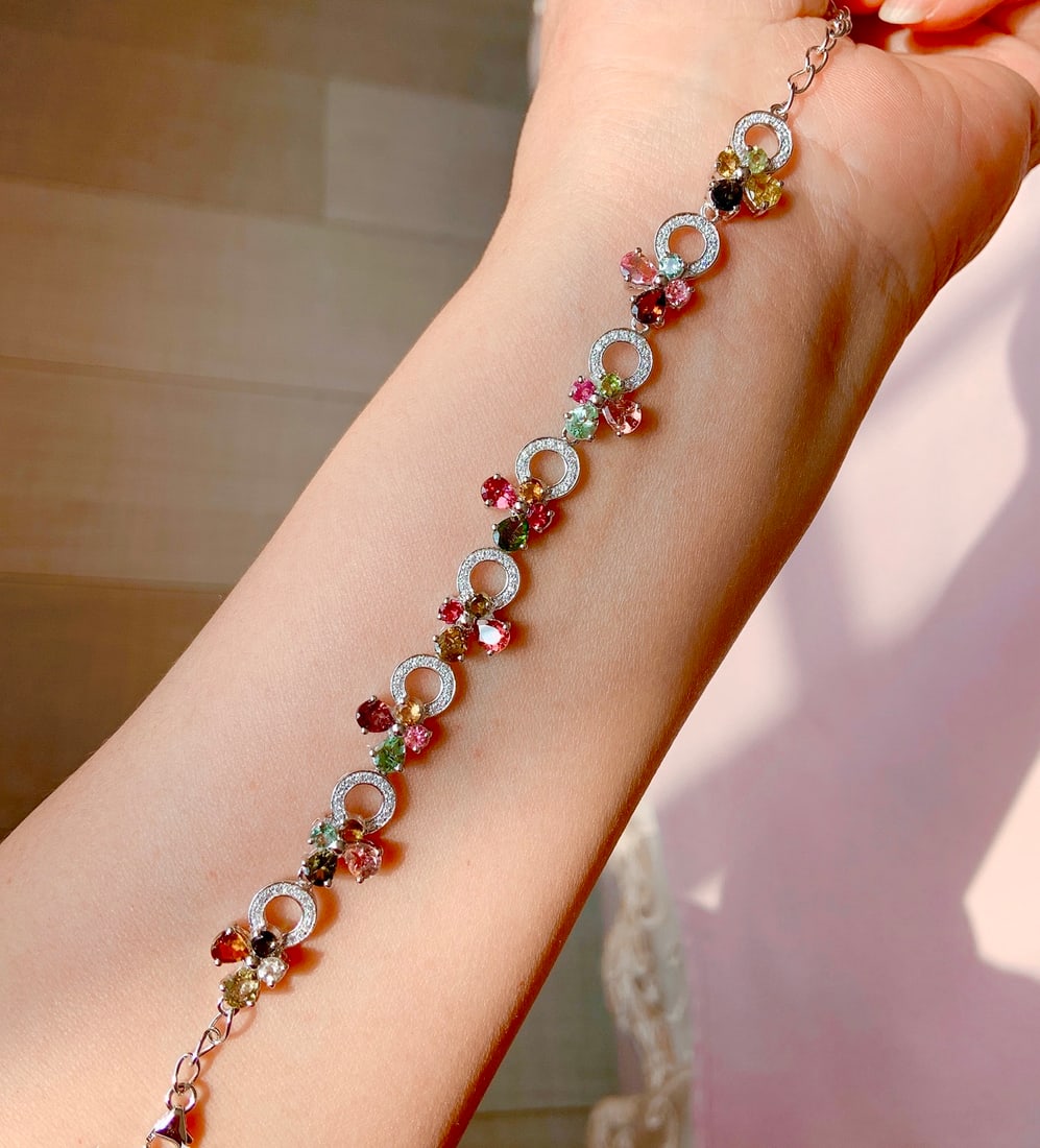 925 Silver Natural Tourmaline Bracelet - 6