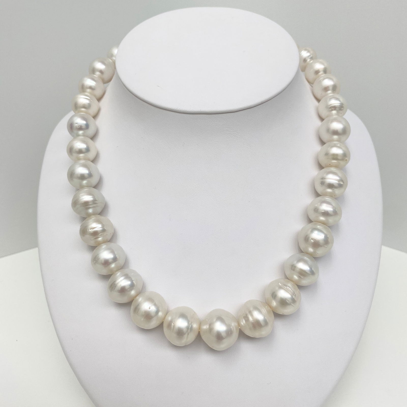 14-17mm South Sea White Circled Button Pearl Necklace with 14k Clasp (1 of 3)
