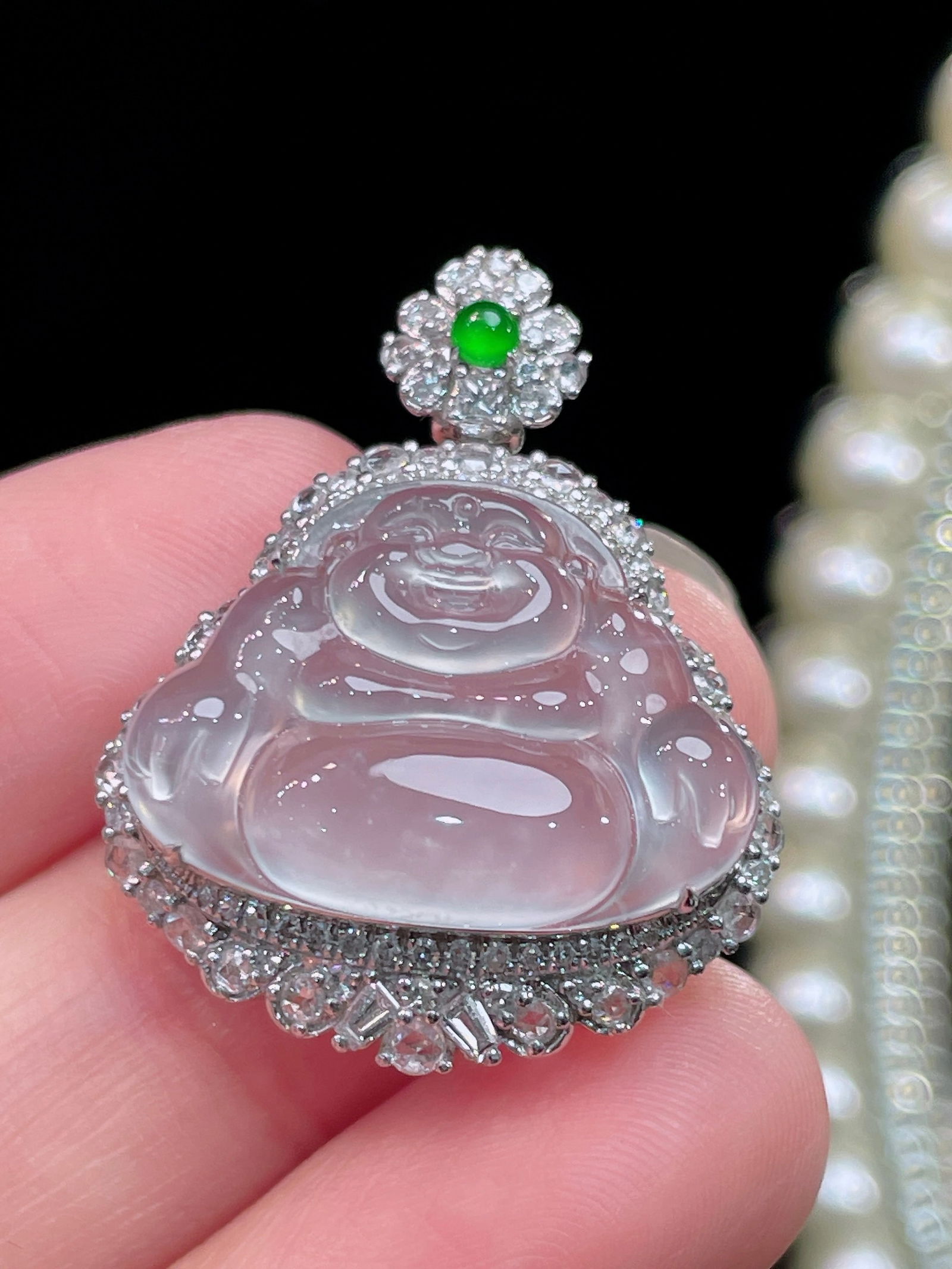 White ice jadeite Buddha pendant - 2