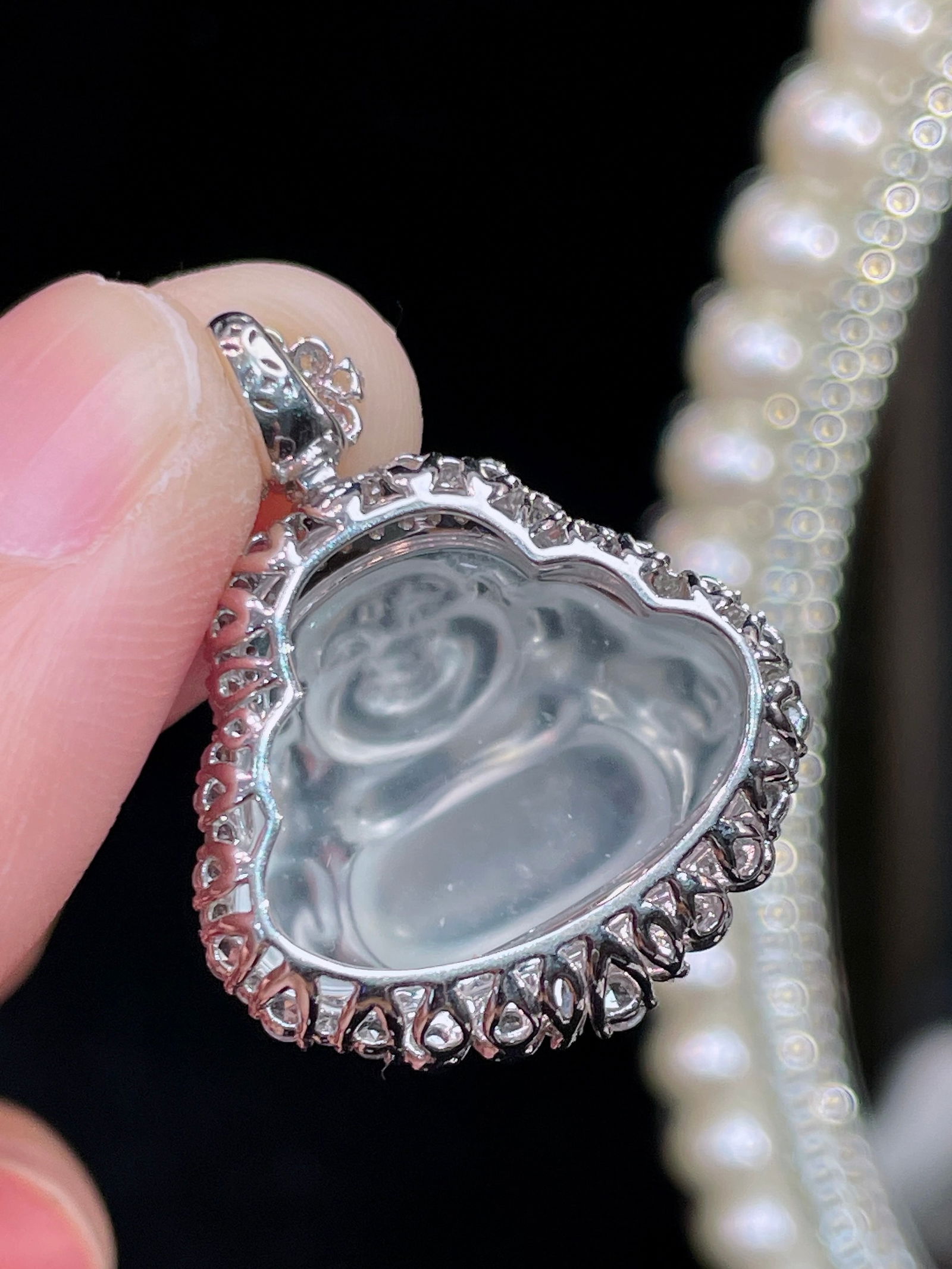 White ice jadeite Buddha pendant - 3