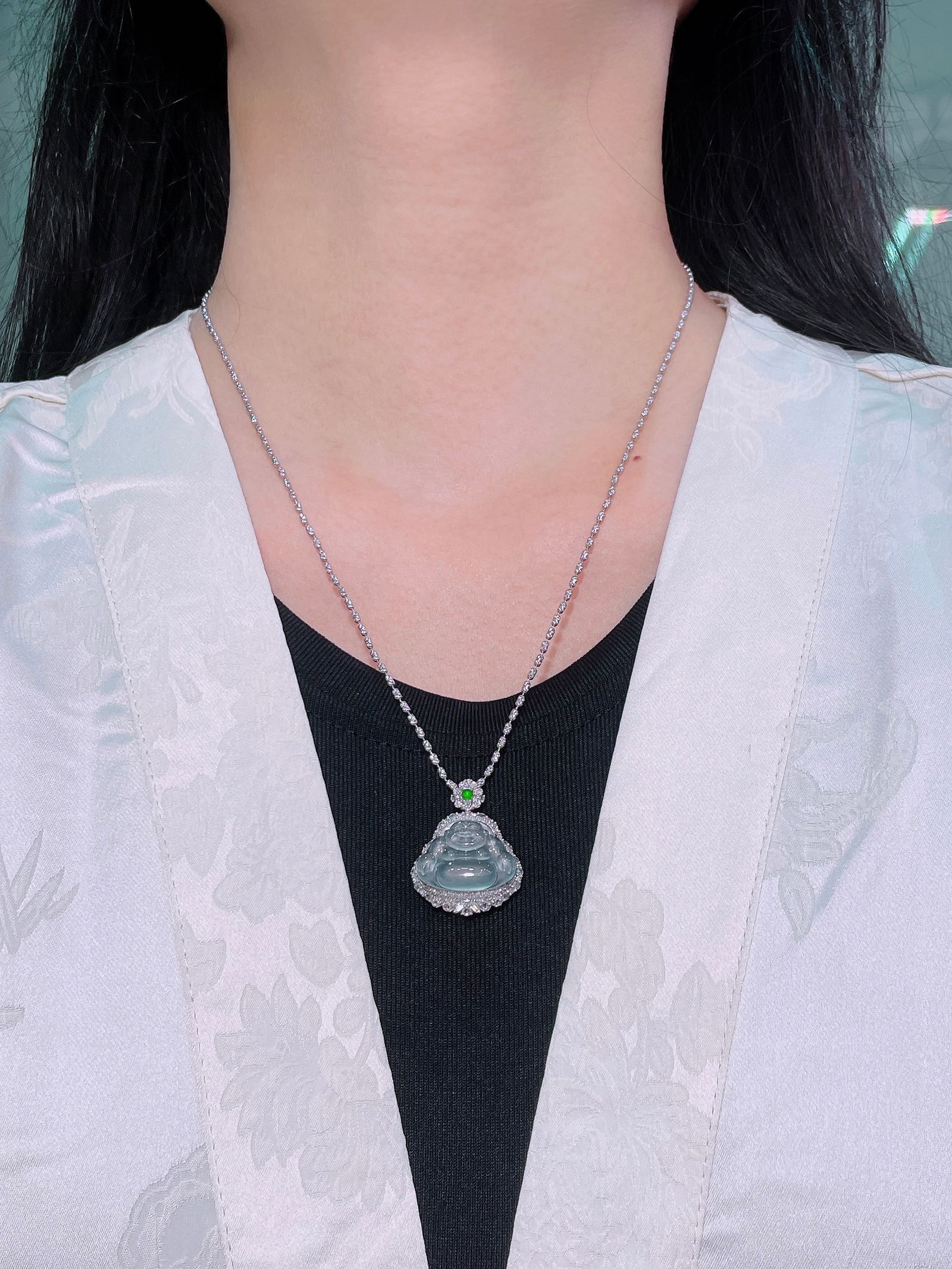 White ice jadeite Buddha pendant - 4