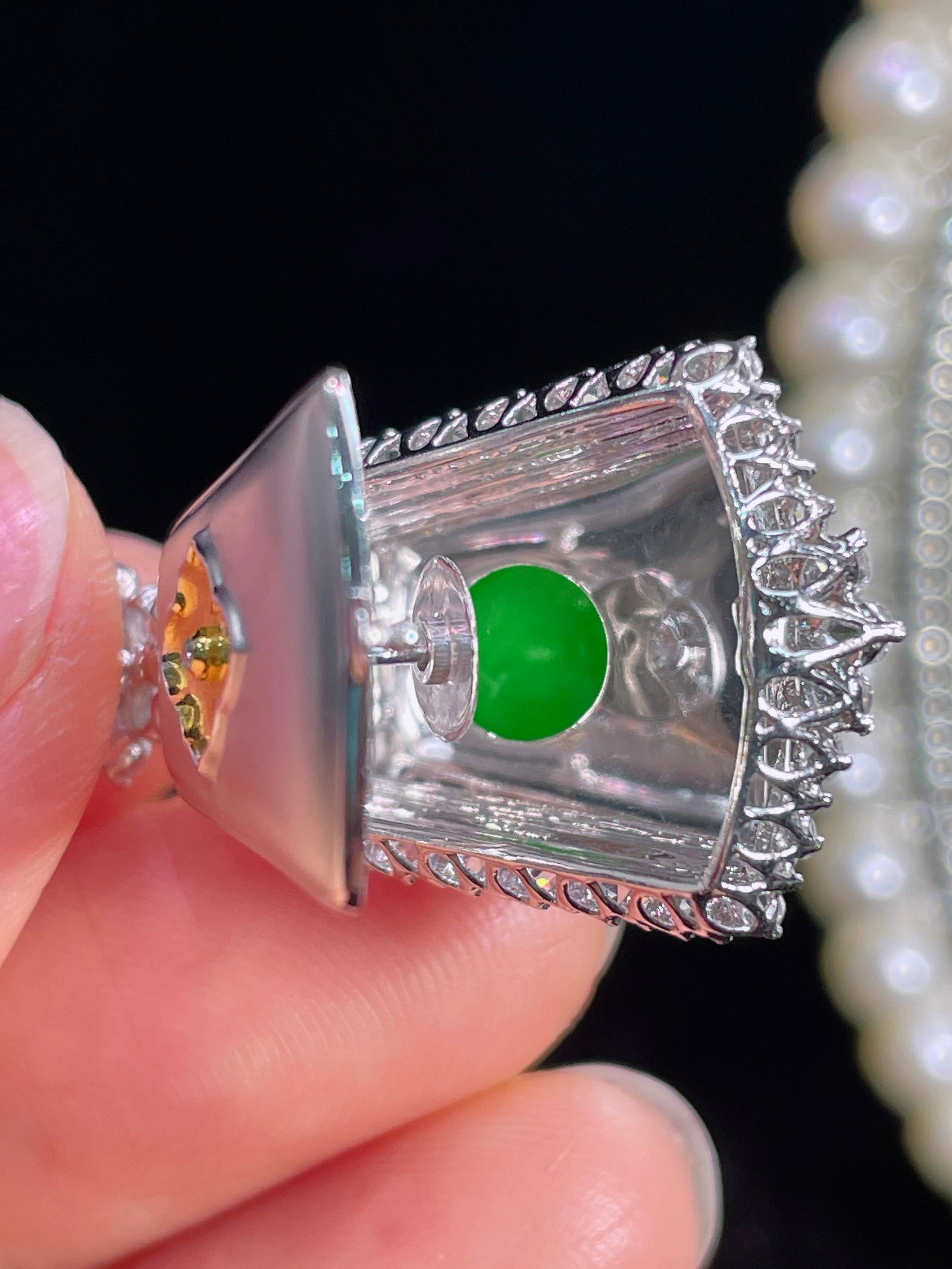 18k Gold Diamond Jadeite Pendant - 3