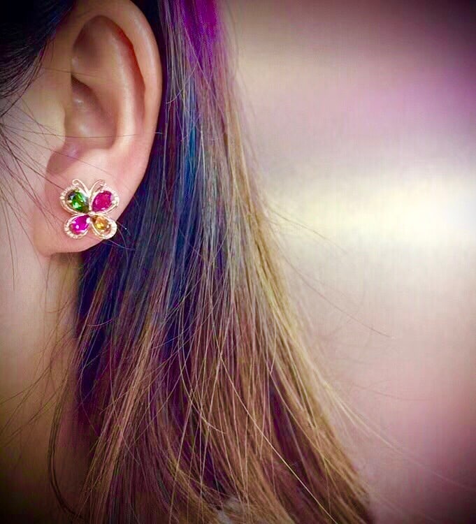 18k Gold Natural Tourmaline Clover Earrings - 6