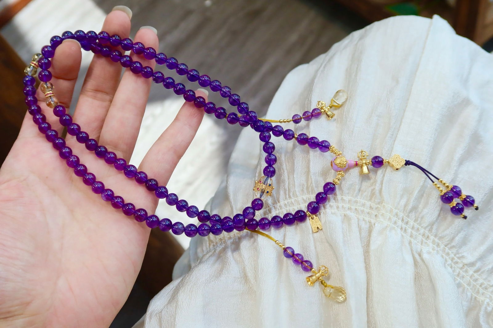 Amethyst Natural Gemstone Bead Bracelet/Necklace - 2