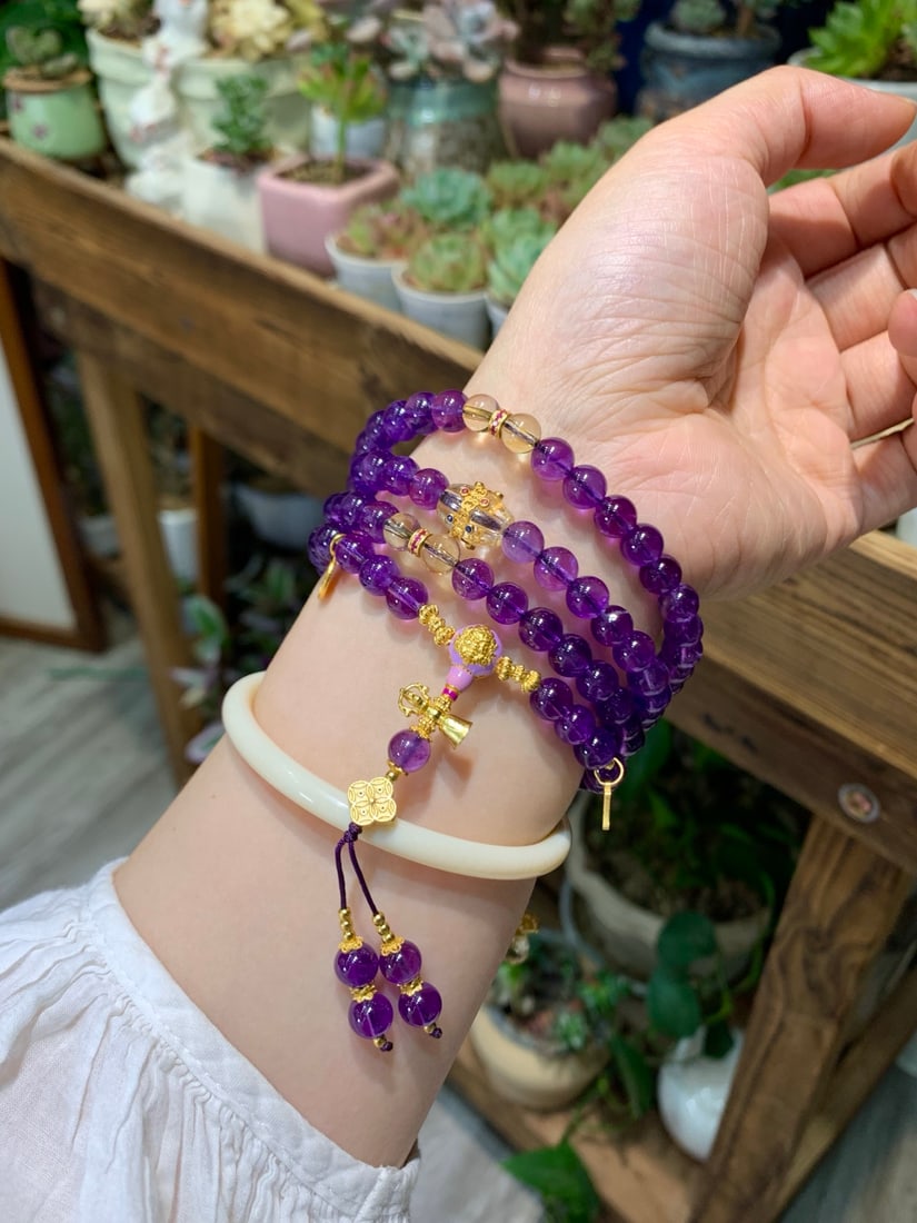 Amethyst Natural Gemstone Bead Bracelet/Necklace - 7