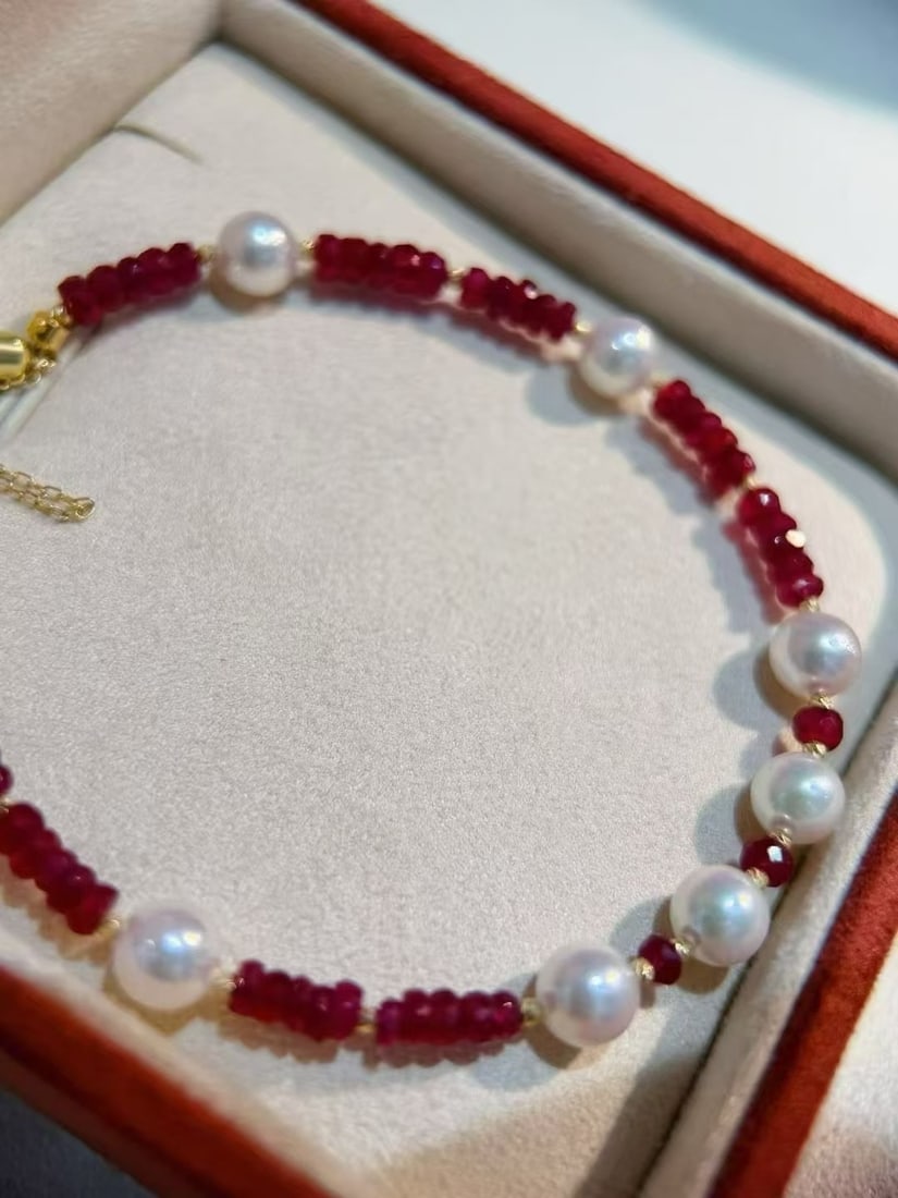 18K Gold Ruby and Pearl Bracelet - 2