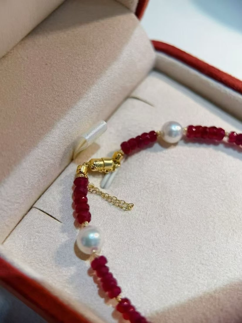 18K Gold Ruby and Pearl Bracelet - 3