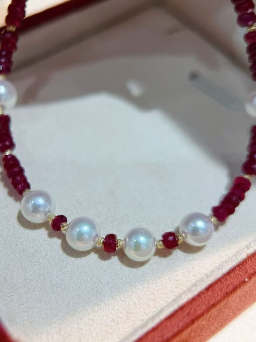 18K Gold Ruby and Pearl Bracelet - 6