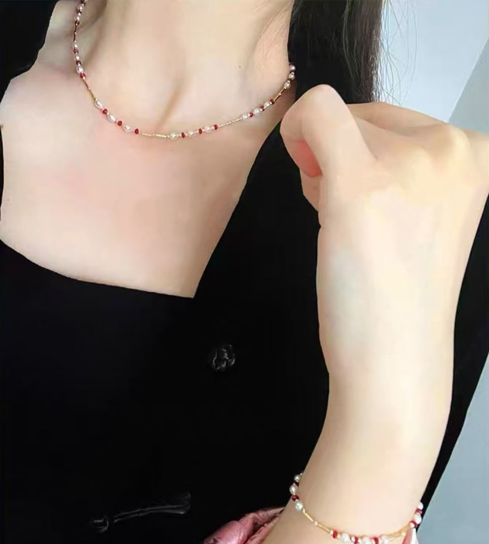 Ruby and Pearl Jewelry Set - 5