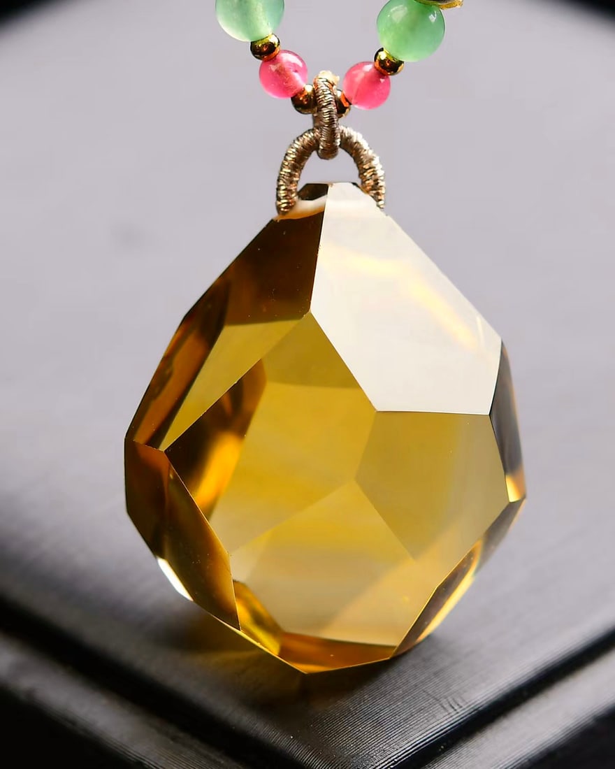 Brazilian Yellow Citrine Faceted Pendant - 2