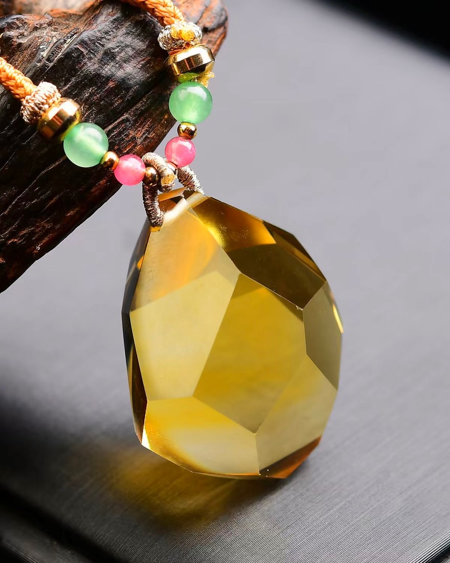 Brazilian Yellow Citrine Faceted Pendant - 3