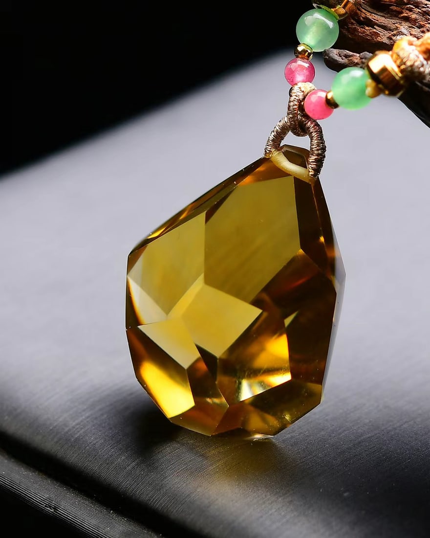 Brazilian Yellow Citrine Faceted Pendant - 4